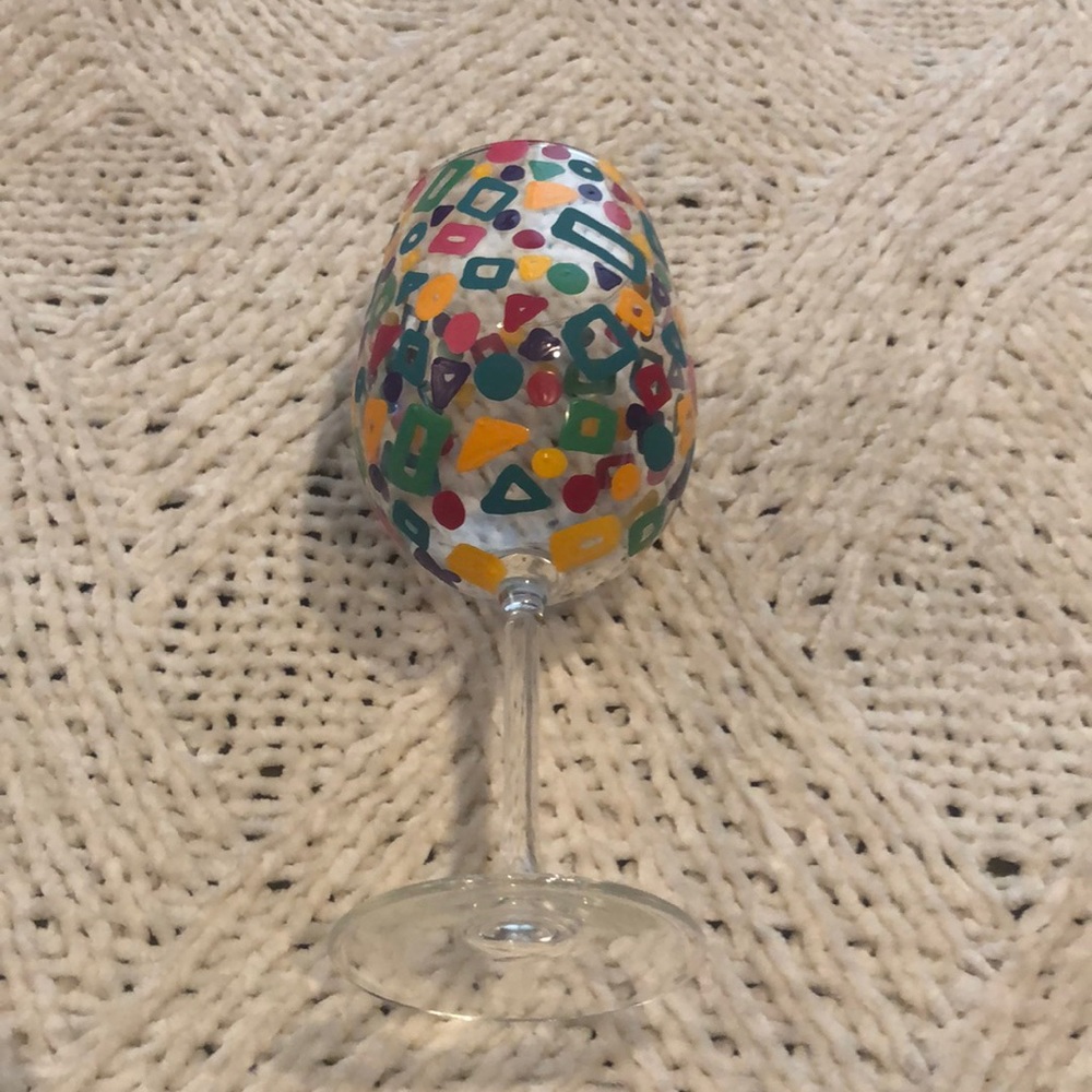 Rainbow Shapes Hand Painted Wine Glass